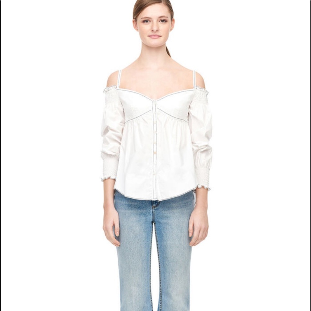 Rebecca Taylor Off-The-Shoulder Poplin Top sz 2 #D2